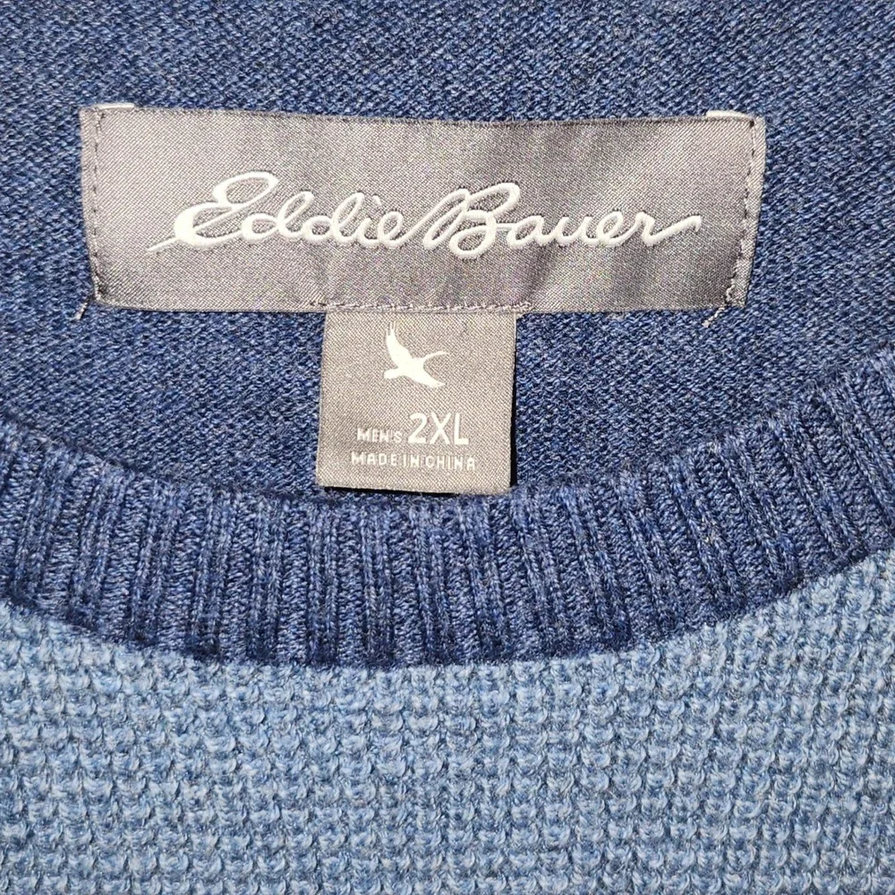 Eddie Bauer Mens Blue Colorblock Raglan Waffle Knit Crewneck Sweater XXL - Picture 3 of 10